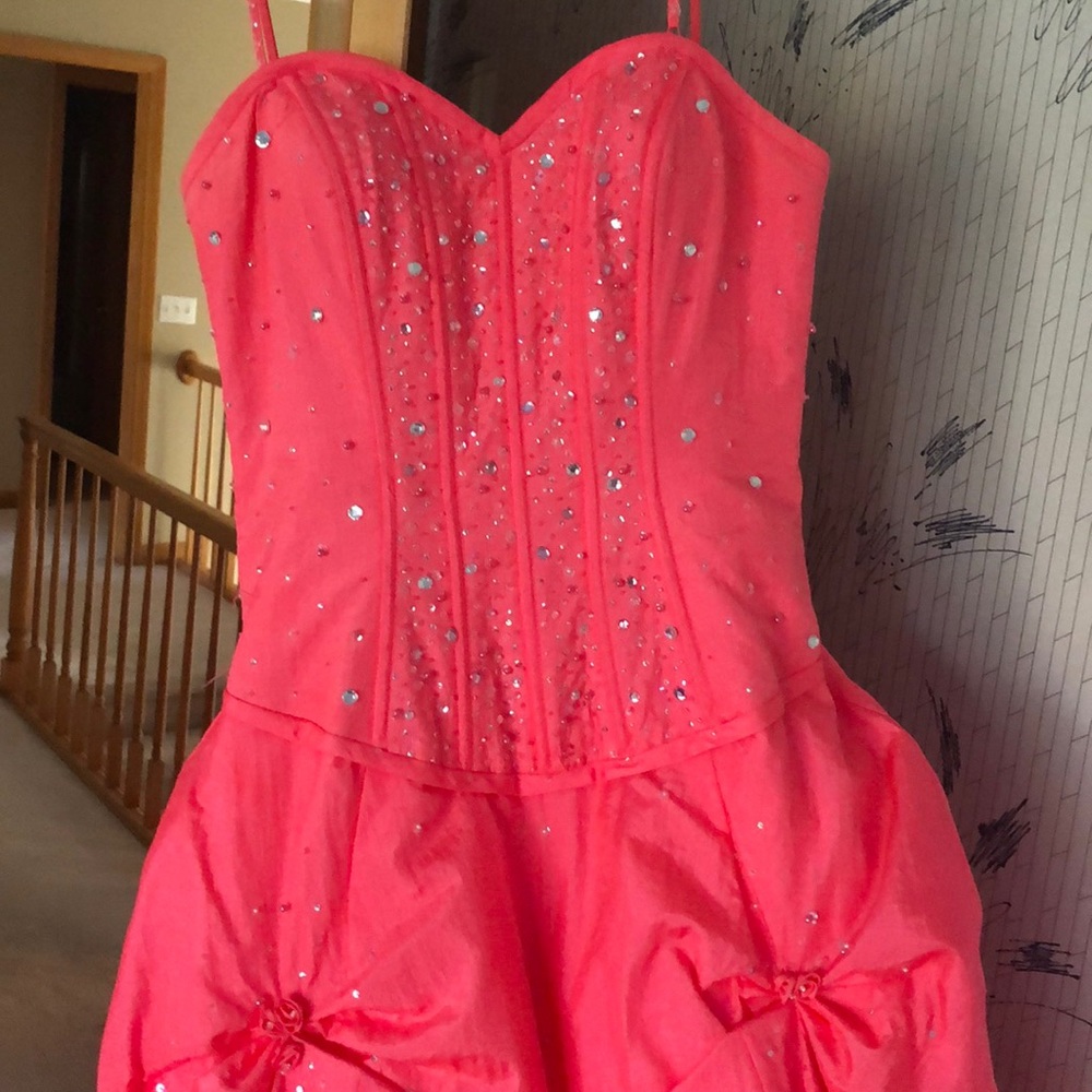Pink prom dress with sophisticated beading